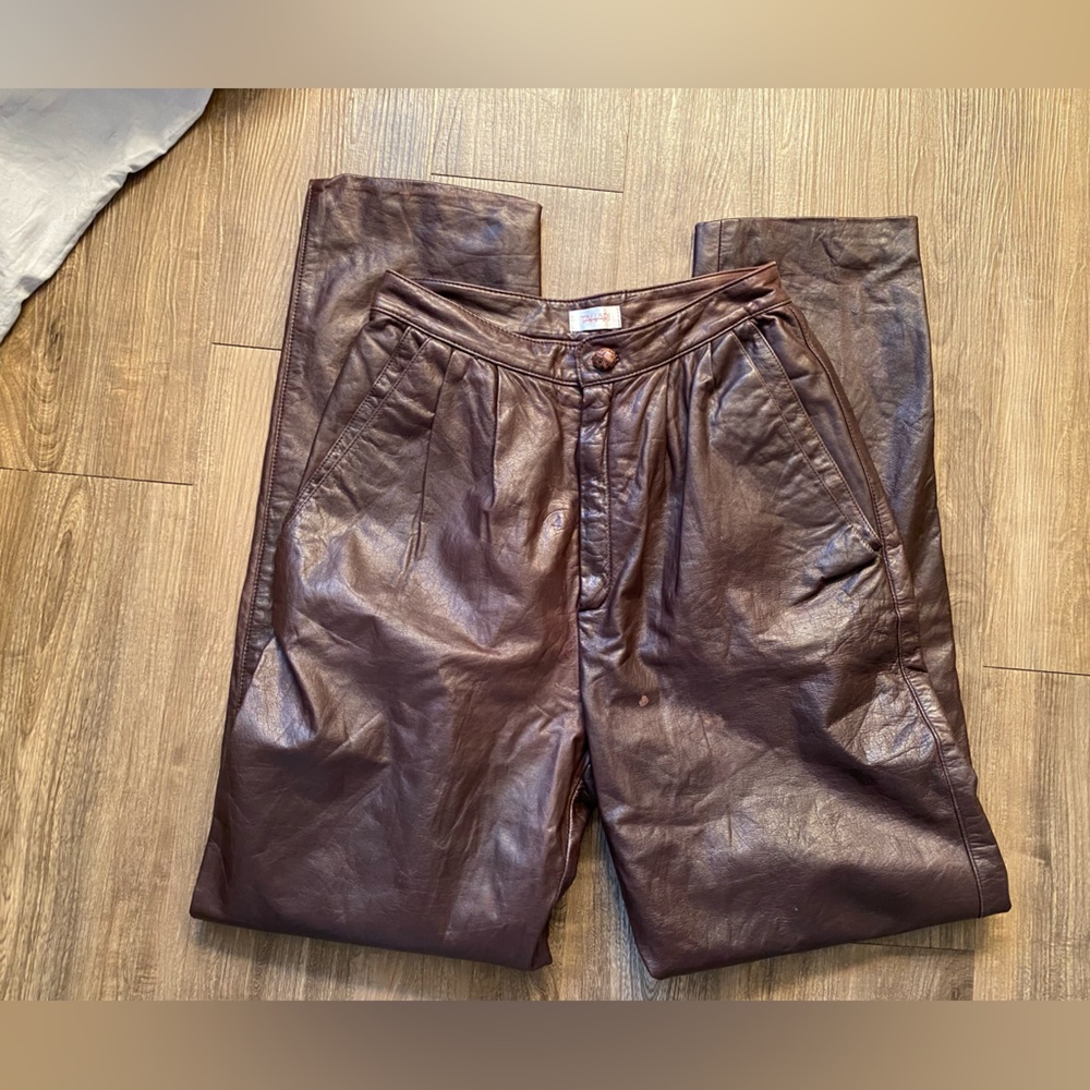 Womens genuine leather tahari pants